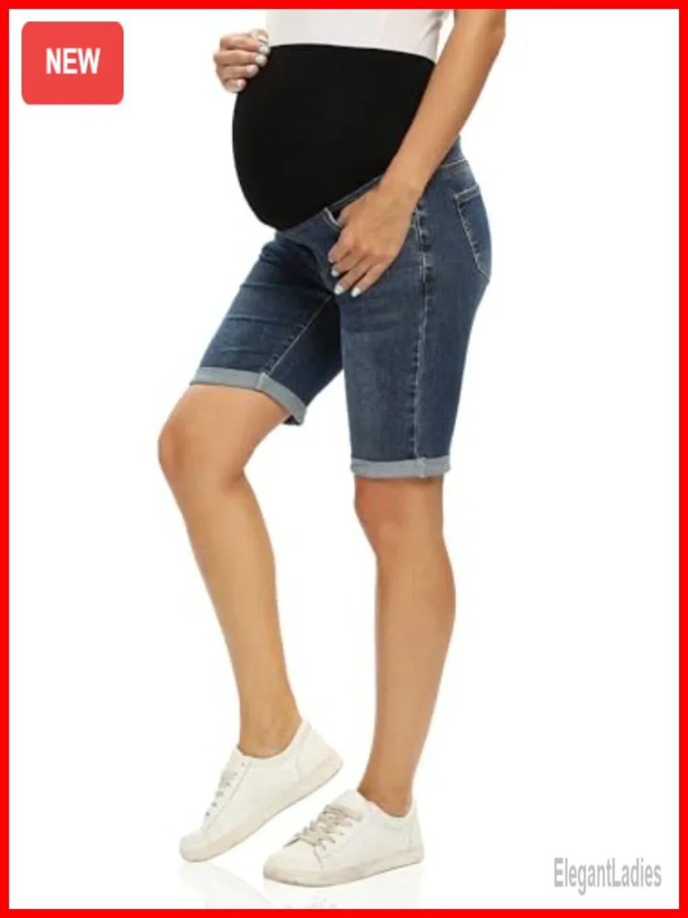 Maternity Bermuda Jean Shorts Over Belly High Stretch 5 Pocket